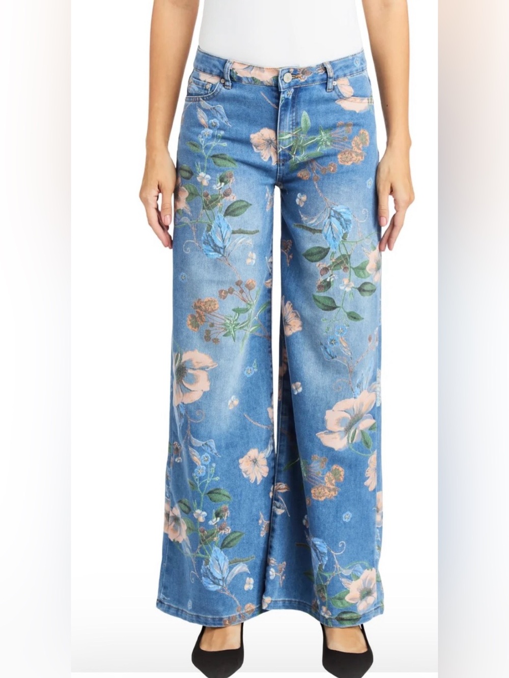 Tractr Blue Floral Wide-Leg Jeans